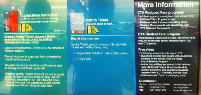 Metro de Chicago - Ventra Card - Outros detalhes