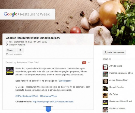 Sundaycooks no Google+ Restaurant Week - página do evento