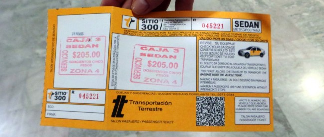 Como ir do aeroporto ao centro da Cidade do México - Boleto de táxi Sitio 300