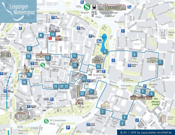 Roteiro de Leipzig - Mapa da rota da musica em leipzig