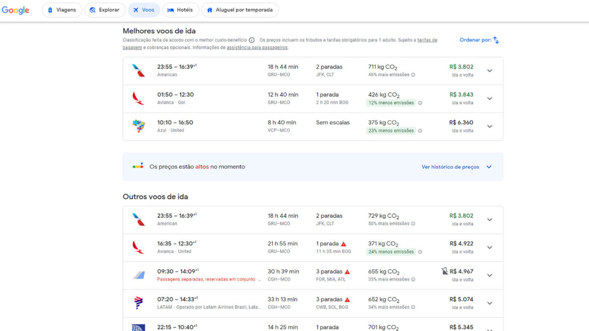 Captura de tela apresentando os sites mais indicados para comprar passagens