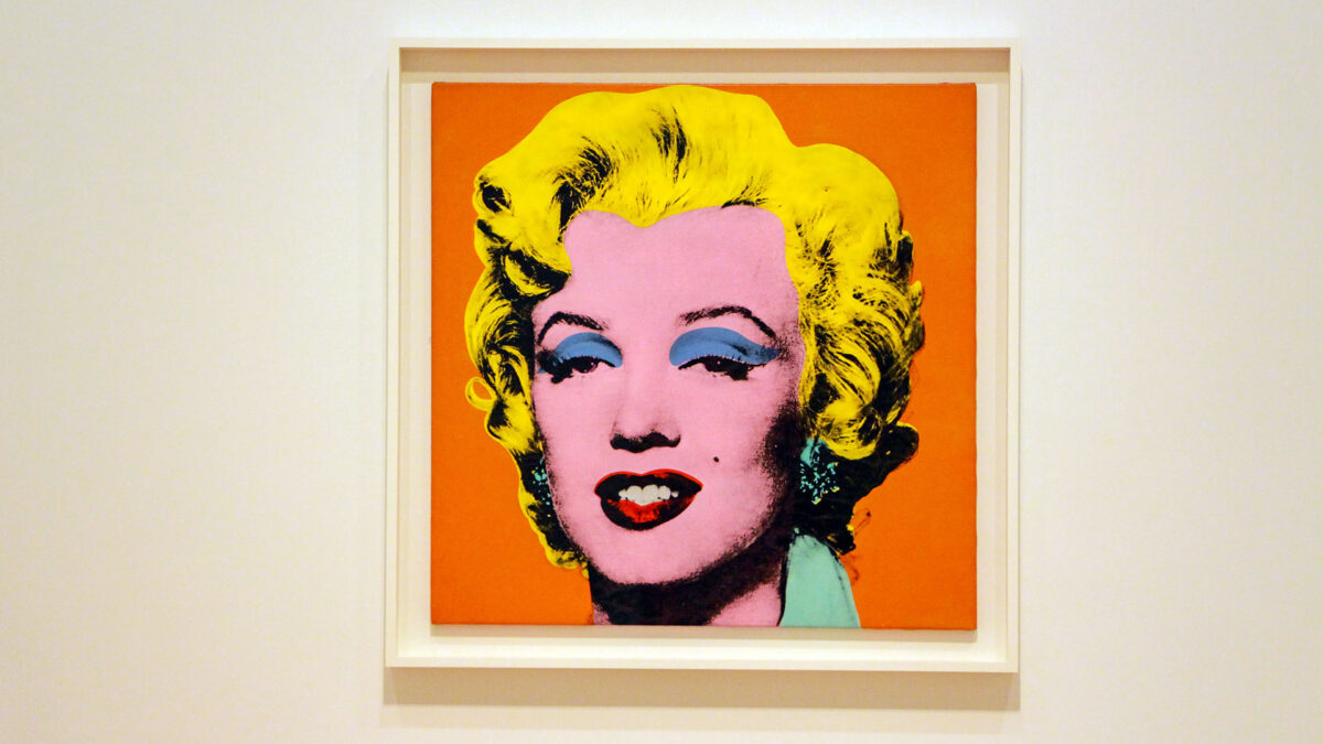 Quadro de uma foto da atriz  Marilyn Monroe nas cores vibrantes da Pop Art
